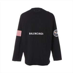 極美 バレンシアガ×ナサ コラボ BALENCIAGA NASA トップス 長袖 Tシャツ ロンT ワッペン バックロゴ メンズ 黒 サイズXL位