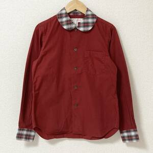 2012SS COMME des GARCONS SHIRT GIRL チェック 丸襟 切替 長袖 ブラウス Sサイズ コムデギャルソン シャツ ガール archive 4050357