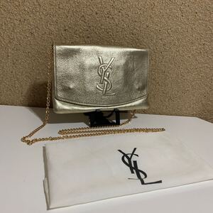 希少　良品　SAINT LAURENT イヴ　サンローラン　YSL ゴールド　チェーンショルダーバッグ　レザー