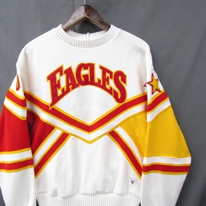 USA製 80s 90s サイズ 36 S~ VARSITY アクリル デザイン ニット セーター クラブ ワッペン EAGLES ホワイト系 古着 ビンテージ 2JU0817