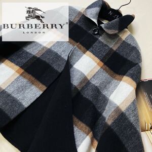 h63 柔らかなカシミヤウール　参考価格12万●BURBERRY バーバリー　CRESTBRIDGE●Aラインシルエット〜ポンチョ リバーシブル レディース