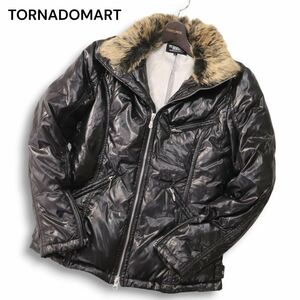 TORNADOMART トルネードマート 秋冬 ラビットファー★ 光沢 ライダース ダウン ジャケット Sz.L　メンズ 黒　I4T03438_A#N