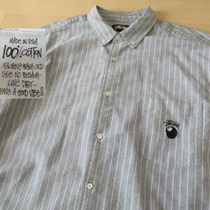 ★即決送込★XL アーカイブ級 80s USA製 ストライプ 8ボール STUSSY 黒タグ oldstussy ステューシー オールド 半袖シャツ shirt l vintage