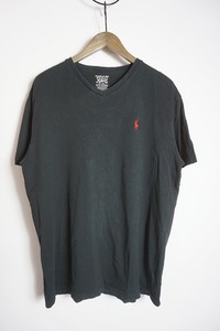 正規 POLO RALPH LAUREN ポロ ラルフローレン 半袖 Vネック Tシャツ カットソー ポニー ロゴ 刺繍 黒 サイズM 本物 831N