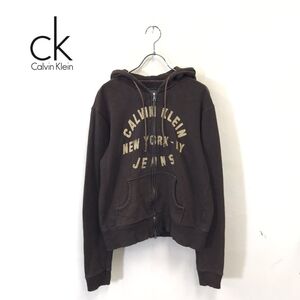 1N2124-T◆Calvin Klein Jeans カルバンクラインジーンズ ジップアップパーカー プリント◆sizeM ブラウン メンズ トップス コットン100