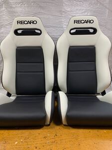 24.25. レカロ RECARO 2脚セット SR-3 白×黒フェイクレザー張り替え 張替え 張替 ホワイトシングルステッチ 片側ダイヤル 