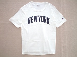 即決 Mサイズ USA製 Champion T1011 ヘビーウェイト Tシャツ 白 ネイビー NEW YORK ニューヨーク 染み込みプリント 藤井風 NYU