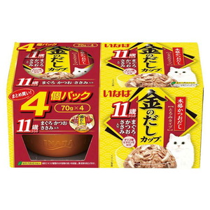 （まとめ買い）いなばペットフード 金のだし カップ 11歳からのまぐろ・かつお・ささみ入り 70g×4個 4IMC142 〔×6〕