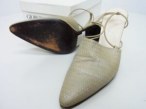 中古品★GIORGIO ARMANI ジョルジオアルマーニ★スリングバッグパンプス★22cm【324231】ベージュ？【本物保証】中古品★右甲傷汚れあり