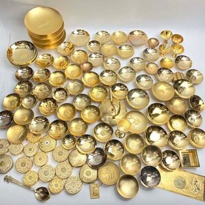 e)24K GP 金メッキ 金杯/スプーン/朱肉/キーホルダー/他 105点 まとめて 総重量約10.6kg 大量 ※経年保管品 現状お渡し 経年劣化/傷み有り