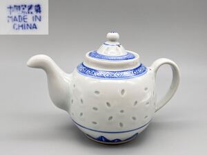 中国　景徳鎮　蛍焼　ティーポット　水差　胴径約10.5cm / 陶磁器　工芸品　茶道具　煎茶道具　茶器【F504S】