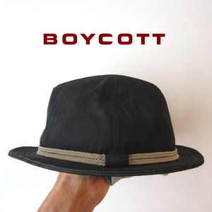 美品　BOYCOTT／ボイコット★　ヘリンボーン　中折れハット　黒