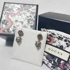 GUCCI タイガー 虎　ヘッド ピアス ピンク　ラインストーン