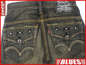 即決★リーバイス502★W29 廃盤 スタッズ加工 ジーンズ Levis メンズ ローライズ デニム フラップ 鬼ひげ 茶ひびパッチ ジップポケット