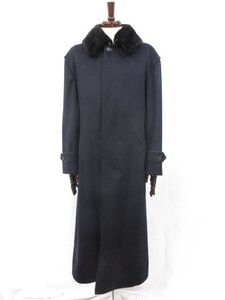 超美品【ブリオーニ Brioni】最高級カシミア100％ レザー切替 2WAY ファー付ロングコート (メンズ) size50 ネイビー系 伊製 □17MW3459□