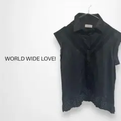 WORLD WIDE LOVE!レース裾フリルドットティアードノースリーブシャツ