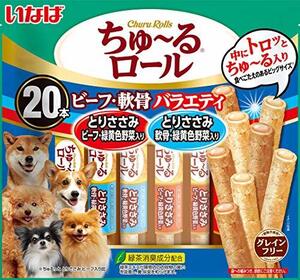 いなば 犬用おやつ ちゅ~るロール とりささみ ビーフ・軟骨バラエティ 犬 Mサイズ (x 20)