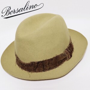 《Borsalino ボルサリーノ》新品 イタリア製 秋冬 アンカット調リボン 高級ラビットファーフェルトハット ウールハット 59(L) S0837