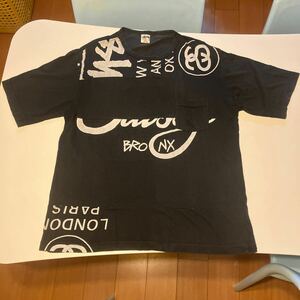 STUSSY ステューシー 切替 パッチワーク 半袖ポケTシャツ サイズM ブラック