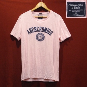 Abercrombie & Fitch アバクロンビー&フィッチ ビンテージ デザイン パッチ ロゴ カレッジ Tシャツ 霜降り ピンク M 美品