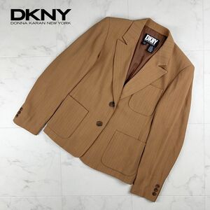 美品 DKNY ダナキャランニューヨーク ストライプ テーラードジャケット 総裏 レディース 茶色 ブラウン サイズ2*FC394