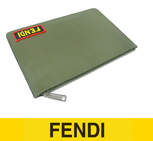 【送料無料 美品】 フェンディ FENDI クラッチバッグ セカンドバッグ ポーチ 小物 レザー 革 カーキ ブラック メンズ レディース FANTASTIC