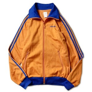 超希少! adidas アディダス ベッケンバウアー トラックジャケット トップ ジャージ トレフォイルロゴ オレンジ ブルー 橙 青 XS メンズ古着