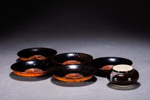 【善古堂】某有名オークション買入 時代物 茶托五客 茶入り 茶煎道具 骨董品 古美術1125-429S