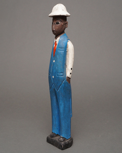 アフリカ　コートジボワール　コロン人形　Lサイズ　No.30　水色のビジネスマン　木彫り　立像　アフリカ雑貨　彫刻