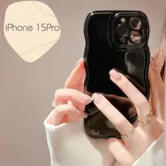 【量産型】 レディース スマホケース iPhone 15Pro 黒 ツヤ加工