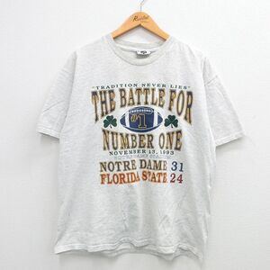 XL/古着 リー Lee 半袖 ビンテージ Tシャツ メンズ 90s フットボール ノートルダム コットン クルーネック 薄グレー 霜降り