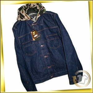 80■22AW BAPE×A.P.C. DETACHABLE HOODIE DENIM JACKET インディゴ Lサイズ 未使用 デニムジャケット SK17_230529_1