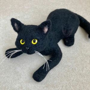 羊毛フェルト　黒猫　ハンドメイド　ネコ　置き物　インテリア