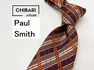 【超美品】PaulSmith　ポールスミス　チェック柄 ネクタイ 3本以上 送料無料 メンズ ワインレッド系　1205126