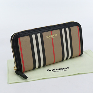 中古美品バーバリーBURBERRY ジップアラウンドウォレット PVC 8027427 ベージュ系　 ランク：S us-1 レディース