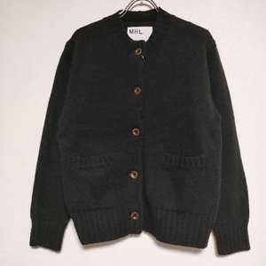 4-1002T∞MHL. 595-1264501 FINE SHETLAND CARDIGAN ウールニット カーディガン 21AW ブラック エムエイチエル 237628