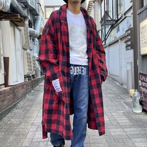 VETEMENTS 18SS Light Flannel Block-Checked Gown Coatライトフランネルブロックチェックオーバーサイズシャツコート 8069000117004