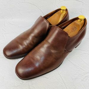 【希少】Crockett&Jones クロケットアンドジョーンズ スリッポン スクエアトゥ 茶 ブラウン 10 28.5cm オーセンティック レザーソール