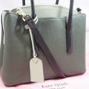 USED品・保管品 kate spade ケイトスペード PXRUA161 レザー 2way ハンドバッグ ショルダーバッグ グリーン系 ゴールド金具 保存袋付き