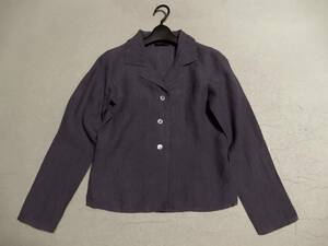「送料無料」アニエスベー：agnes b.:日本製♪紫色：リネン・麻100％：シャツジャケット＊サイズ不明：アニエスベーサンライズ
