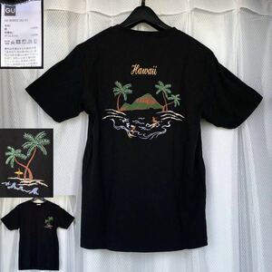 Hawaii柄★両面刺繍 Tシャツ★ハワイアン パームツリー サーフィン souvenir エンブロイダリー スカジャン トップス ALOHA スーベニア GU