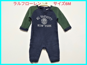 即決! 良品(記名なし)! Ralph Lauren ラルフローレン 長袖スウェット地ロンパース サイズ6M (70/44) カバーオール