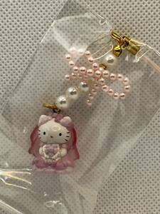 Hello　Kitty☆ViViTix　ピンクウェディングドレス　キティ　ピンクリボンビーズマスコット付き　ストラップ　2001年