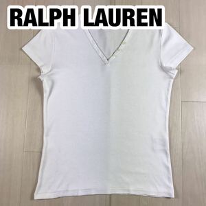 RALPH LAUREN ラルフローレン 半袖Tシャツ M ホワイト Vネック ボタン