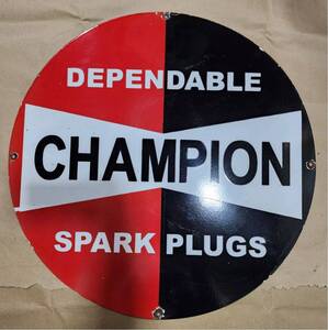 ★送料無料 CHAMPION SPARK PLUGS 直径76センチ ビンテージ 大型 看板 チャンピオン スパーク プラグ ホーロー看板 ガレージ アメリカ USA