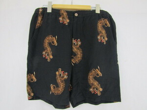 WACKO MARIA ワコマリア TIM LEHI ティムリーハイ HAQAIIAN SHORTS ハワイアンショーツ 虎柄 レーヨン 和柄 ブラック 中古品 ◆100364