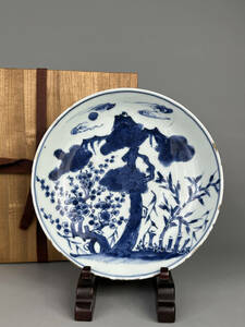 中国美術　明朝　明代　大明成化年製　款　青花松竹梅文盤　染付　皿　唐物　古物保証　U0520SF5