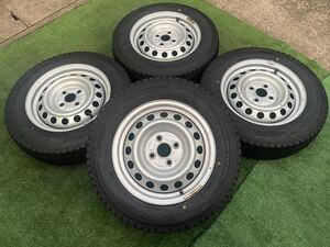 155/80R14 88/86N LT DUNLOP WINTER MAXXスタッドレスタイヤ2021年４本セット　刻印AL 4穴 PCD100 ET+39 14×5J ハブ54mmプロボックス★316