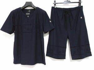 新品★LANVIN COLLECTION★ランバンコレクション★パイルロゴジャカード Tシャツ＆ハーフパンツ★上下セット★M★ネイビー★リラクシング