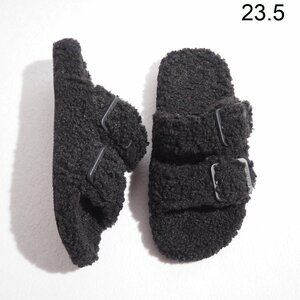 P3169P ▼BALENCIAGA バレンシアガ▼ MALLORCA SANDAL FLAT FAKE SHEARLING フラット ムートンサンダル ブラック 37/23.5cm 黒 秋冬 rb mks